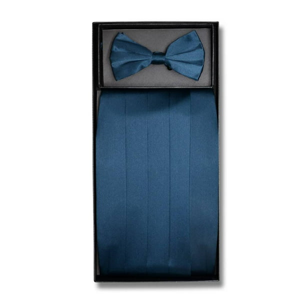SILK Cumberbund & BowTie Solid BLUE SAPPHIRE Color Men's Cummerbund Bow Tie Set